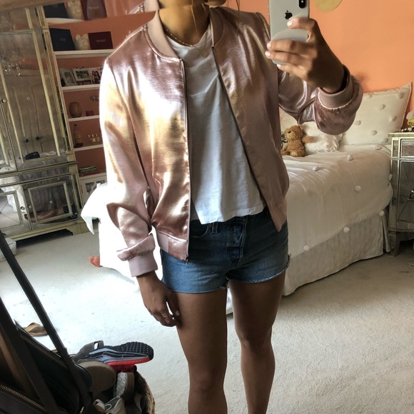 Pink Satin Bomber Jacket - Picture 2 of 5